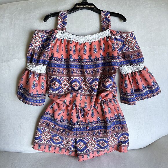 Sequin Hearts Girls 1/2 Sleeves Cold Shoulder Romper, Size S B24 - Picture 1 of 3